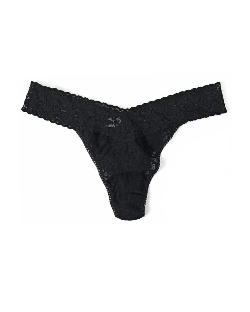 Front of a size one-size-fits-all SIGNATURE LACE PLUS THONG in BLAC-BLACK by Hanky Panky. | dia_product_style_image_id:272620
